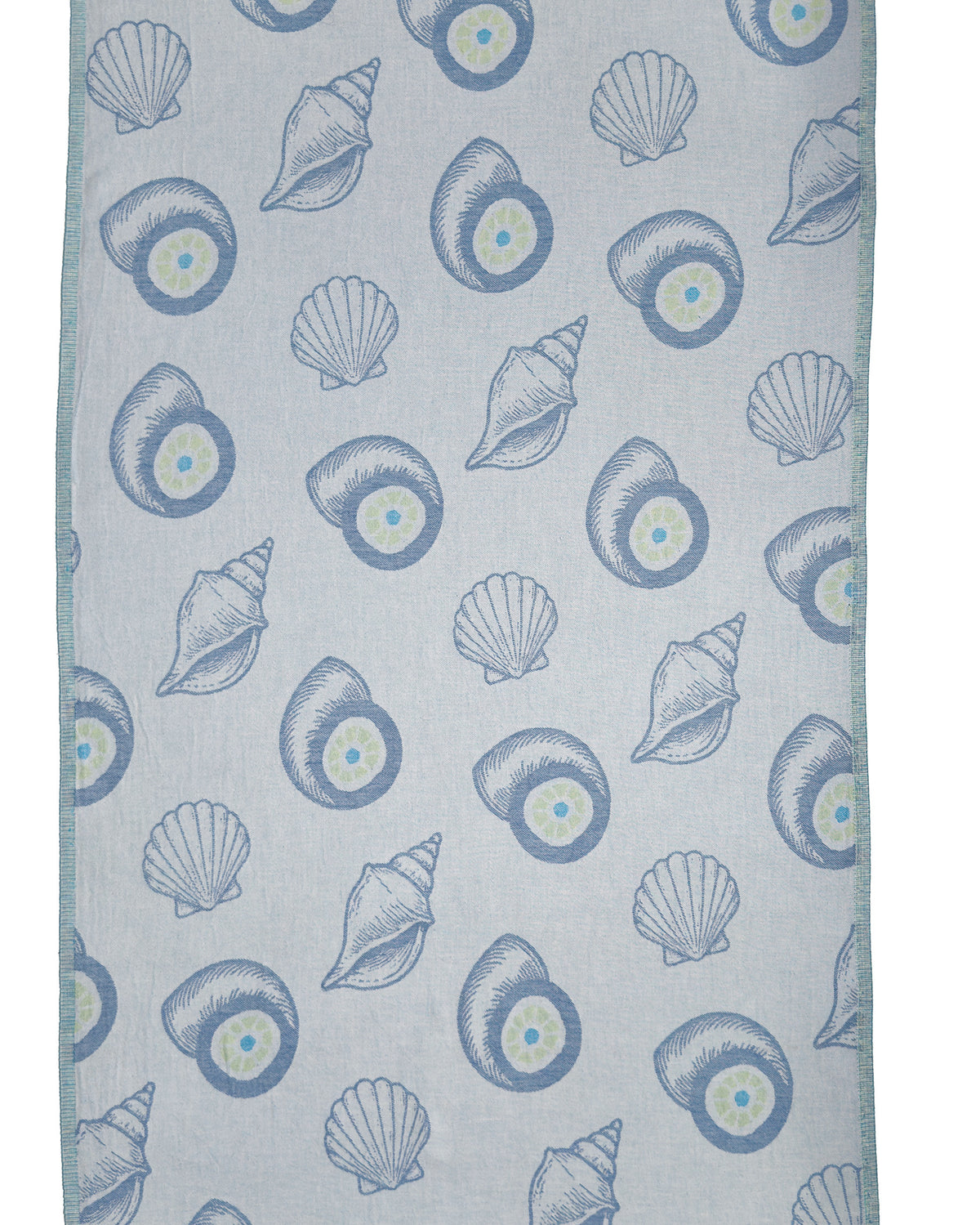 Front view of the Charm organic Turkish cotton beach towel. Iconic Turkish Evil Eye, Turquoise.