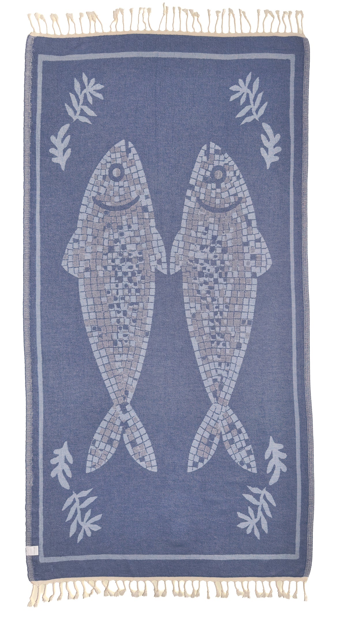 Back view of the reversible Mosaic organic Turkish cotton beach towel