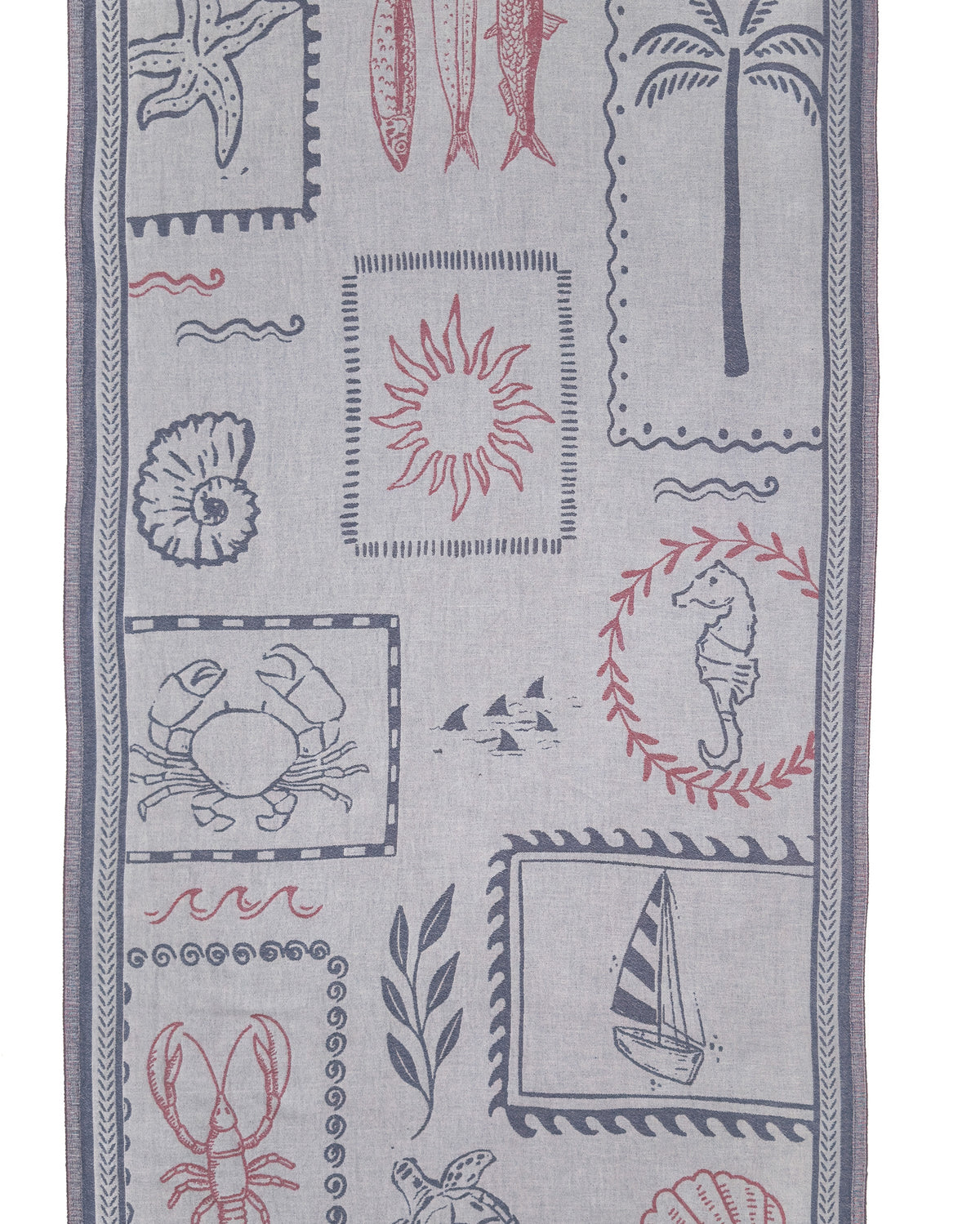 Front view of the Shore Treasures navy organic Turkish cotton beach towel