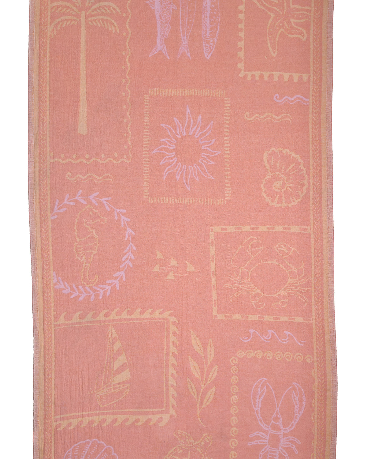 Back view of the Shore Treasures pink organic Turkish cotton beach towel