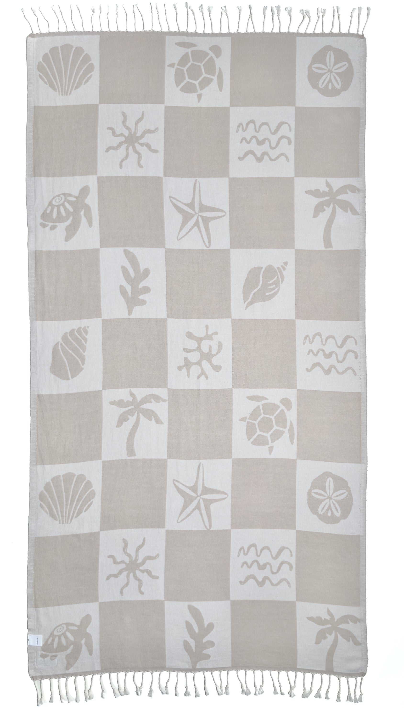 Back view of the reversible Coastline organic Turkish cotton beach towel