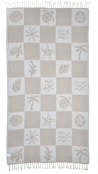 Back view of the reversible Coastline organic Turkish cotton beach towel