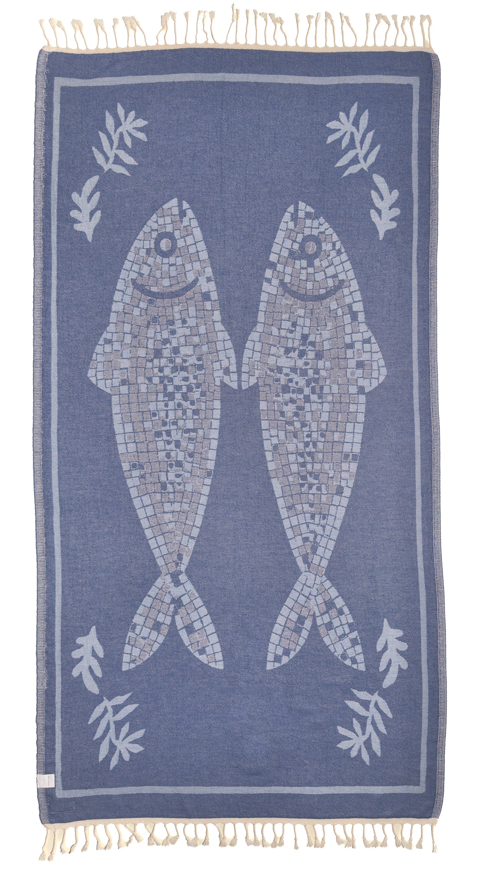 Back view of the reversible Mosaic organic Turkish cotton beach towel