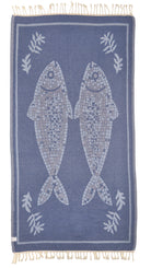 Back view of the reversible Mosaic organic Turkish cotton beach towel