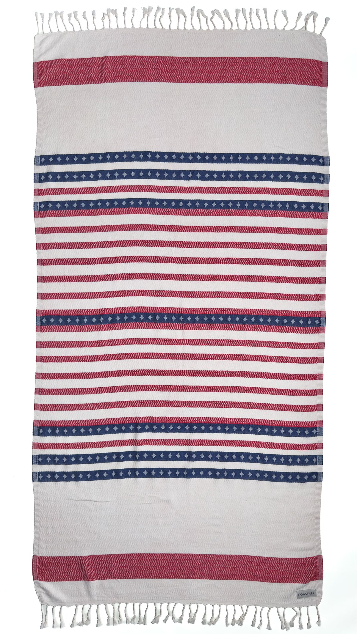 Front view of the Old Glory organic Turkish cotton beach towel, 4th July, American Flag design