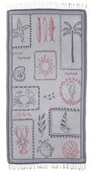 Front view of the Shore Treasures navy organic Turkish cotton beach towel