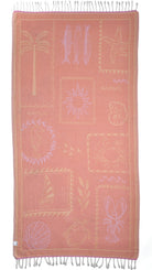 Back view of the Shore Treasures pink organic Turkish cotton beach towel