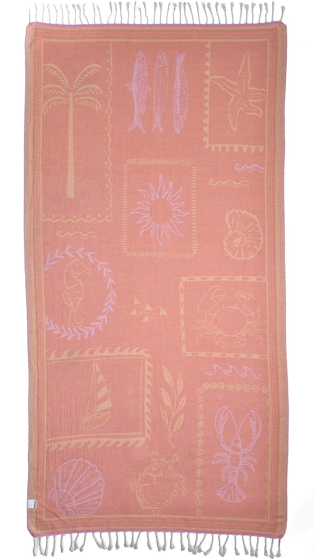 Back view of the Shore Treasures pink organic Turkish cotton beach towel