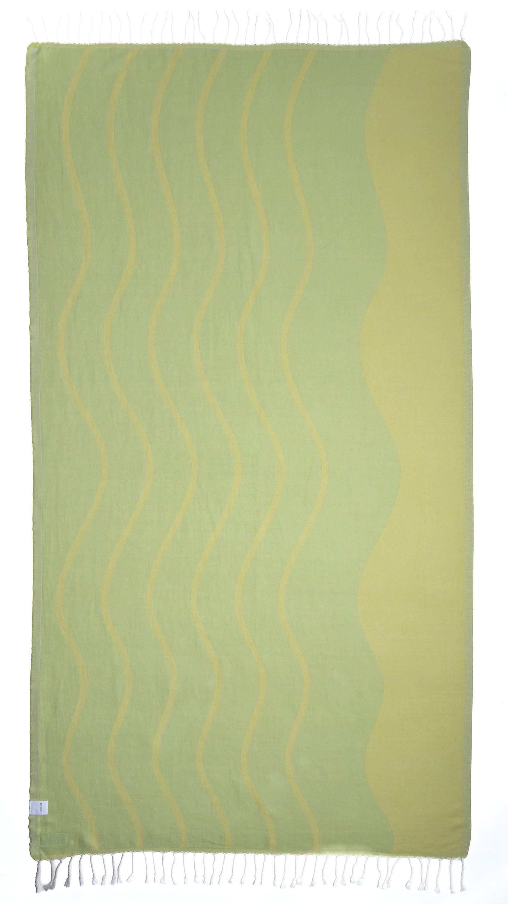 Back view of the reversible Swell lemon organic Turkish cotton beach towel